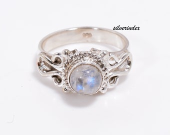 ハンドメイドムーンストーンリング：925スターリングシルバーVシェイプ