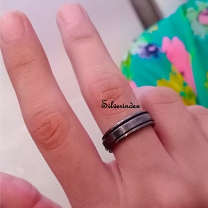 Black Rhodium Sterling Silver Spinner Ring: Fidget, Worry, Meditation, Anxiety Ring