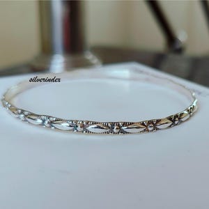 Sterling Silver Minimalist Handmade Bracelet With Flower Design For Men & Women, Silver Bangle Jewelry, Christmas Gifts Bangle / Bracelet