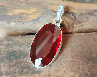 Oval Garnet Pendant, Handmade 925 Sterling Silver Jewelry