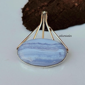 Blue Lace Agate Pendant, 925 Sterling Silver Pendant , Handmade Silver Gemstone Jewelry Silver Pendant  ,Gift For Woman , designer pendant ,