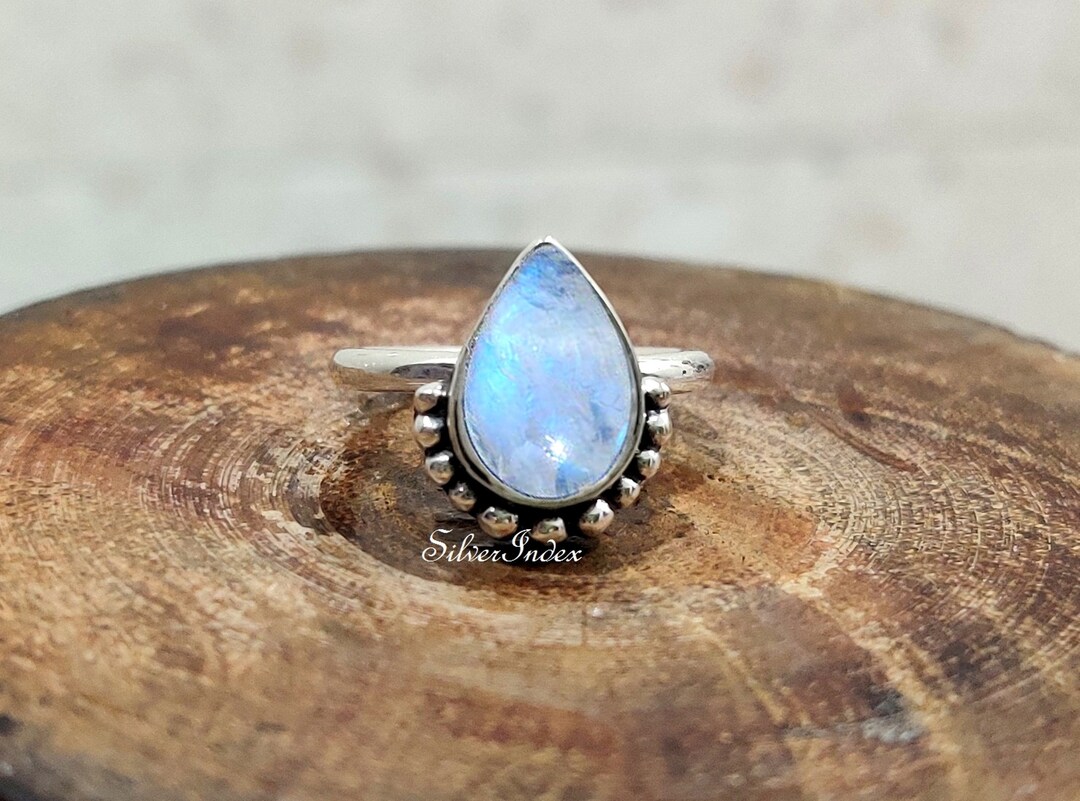 Rainbow Moonstone Ring Moonstone Pear Cut Ring 925 Sterling Etsy