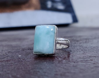 Handmade Larimar Ring: 925 Sterling Silver Promise Band