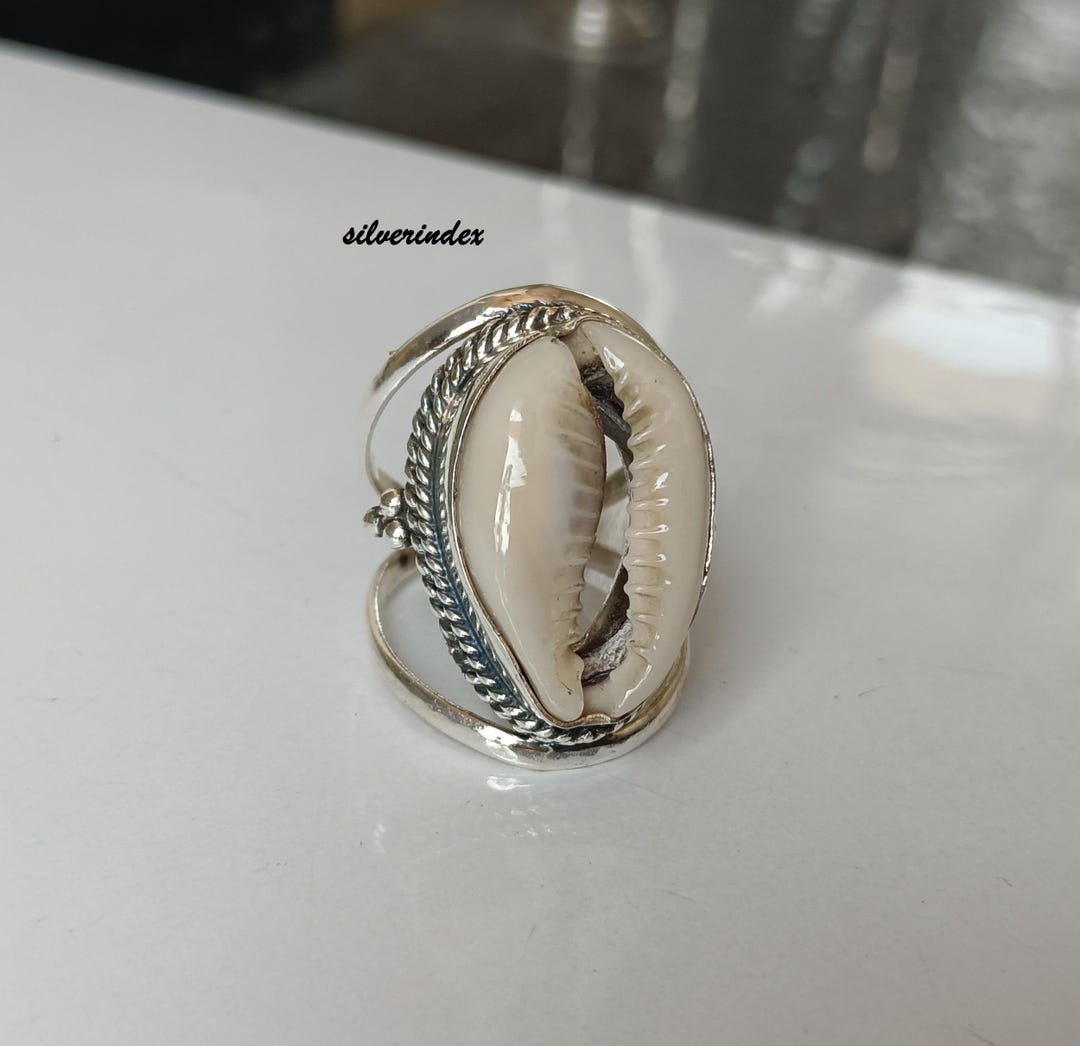 Shell Ring Silver Cowrie Shell Ring, 925 Sterling Silver Bohemian Jewelry Gift for Women ...