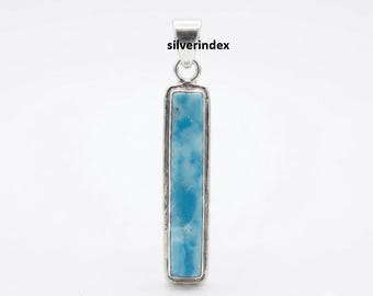 Larimar Gemstone Pendant*925 Sterling Silver*Handmade Jewelry*Rectangle Shape*Gift For Her
