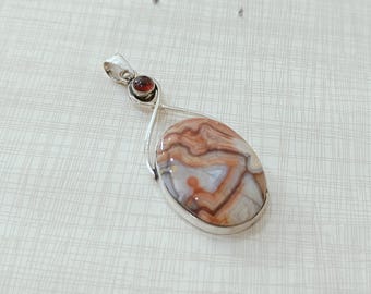 Oval Crazy Lace Agate Gemstone  Pendant, 925 Sterling Silver Handmade Jewelry * Gift For Wedding