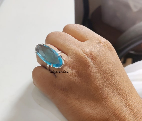 Gioiello Argento Taglia 6-10 Anello In Argento Stile Pavone Con Topazio Blu Londra - Pietra Naturale, Design Speciale, Taglie Disponibili 6-10 Anello Argento Topazio Blu - Foto 8