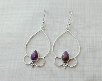 Purple Copper Turquoise Gemstone Earring : 925 Sterling Silver Handmade Jewelry * Boho Style Dangle Earring