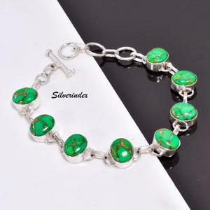 Bracelet à maillons turquoise, cuivre vert, bracelet en argent sterling 925, bracelet fait main, bracelet de créateur pour femme, bracelet beaux cadeaux