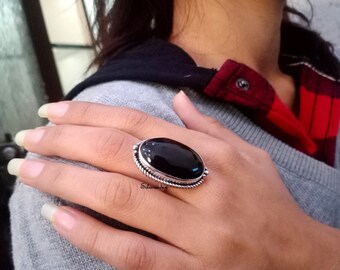 Statement Ring Etsy Jewelry Natural Ring Handmade Ring Black Onyx Ring Black Stone Ring 925 Sterling Silver Ring Gift For Women