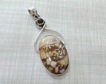 Brecciated Mookaite Gemstone Pendant * 925 Sterling Silver Handmade Jewelry – Oval Gemstone * New Year Gift