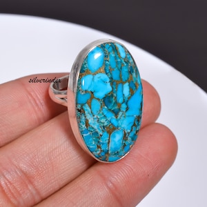Blue Copper Turquoise Ring, Simple Band Ring, Handmade Jewelry, Statement Ring, Women Ring, Boho Ring, 925 Sterling Silver Ring, Gift Ring