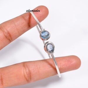 Aquamarine Bangle, Sterling Silver Bangle, Handmade Aquamarine Bracelet, Aquamarine Silver Bangle, Aquamarine Adjustable Bangle, Gift Item