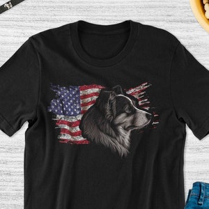 Patriotic Miniature American Shepherd American USA Flag Short Sleeve Mens or Womens Gift Graphic T-Shirt