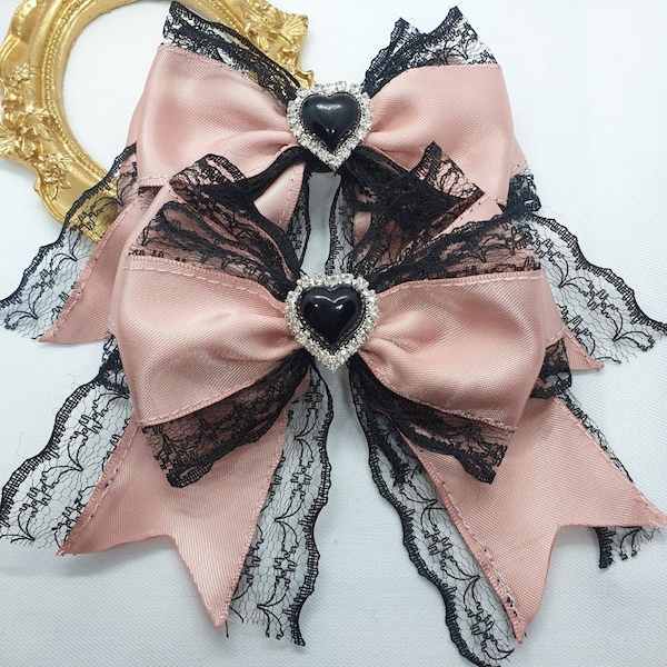 Satin, lace  bow hair clips, jirai kei, ryousangata,  kawaii