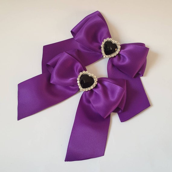 Classic Satin Bow Hair Clips With Rhinestone Heart, Jirai  display picture 1