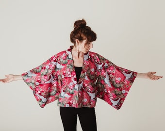 Haori Kimono Largo Japonés Kawaii Tsuru Grullas Haori Kimono Largo Japonés Kawaii Tsuru Grullas