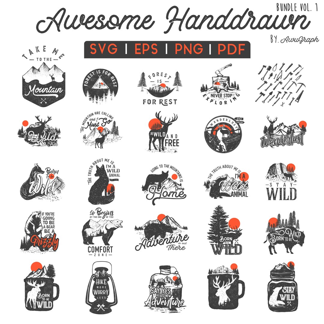 SVG, Vector, Vintage Wilderness Badge With Mountain Landscape and ...