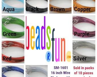 10 pcs, 16 inch Stainless Steel Wire Cable Choker with Magnetic Clasp, 10 Colors, 1mm Diameter, Magnetic Wire Choker, Jewelry Making