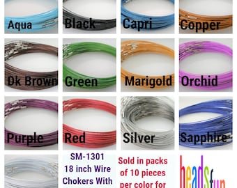 10 pcs, 18 inch Stainless Steel Wire Cable Choker with Magnetic Clasp, 13 Colors, 1mm Diameter, Magnetic Wire Choker, Jewelry Making