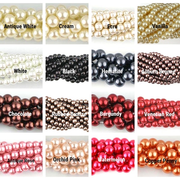4mm, 6mm, 8mm Round Glass Pearl Beads in 28 Colors, 16 inch strands
