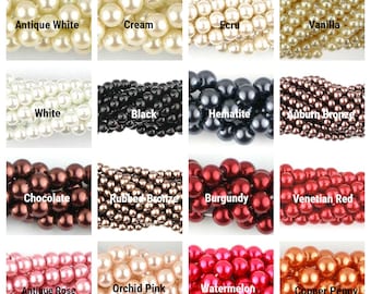 4mm, 6mm, 8mm Round Glass Pearl Beads in 28 Colors, 16 inch strands