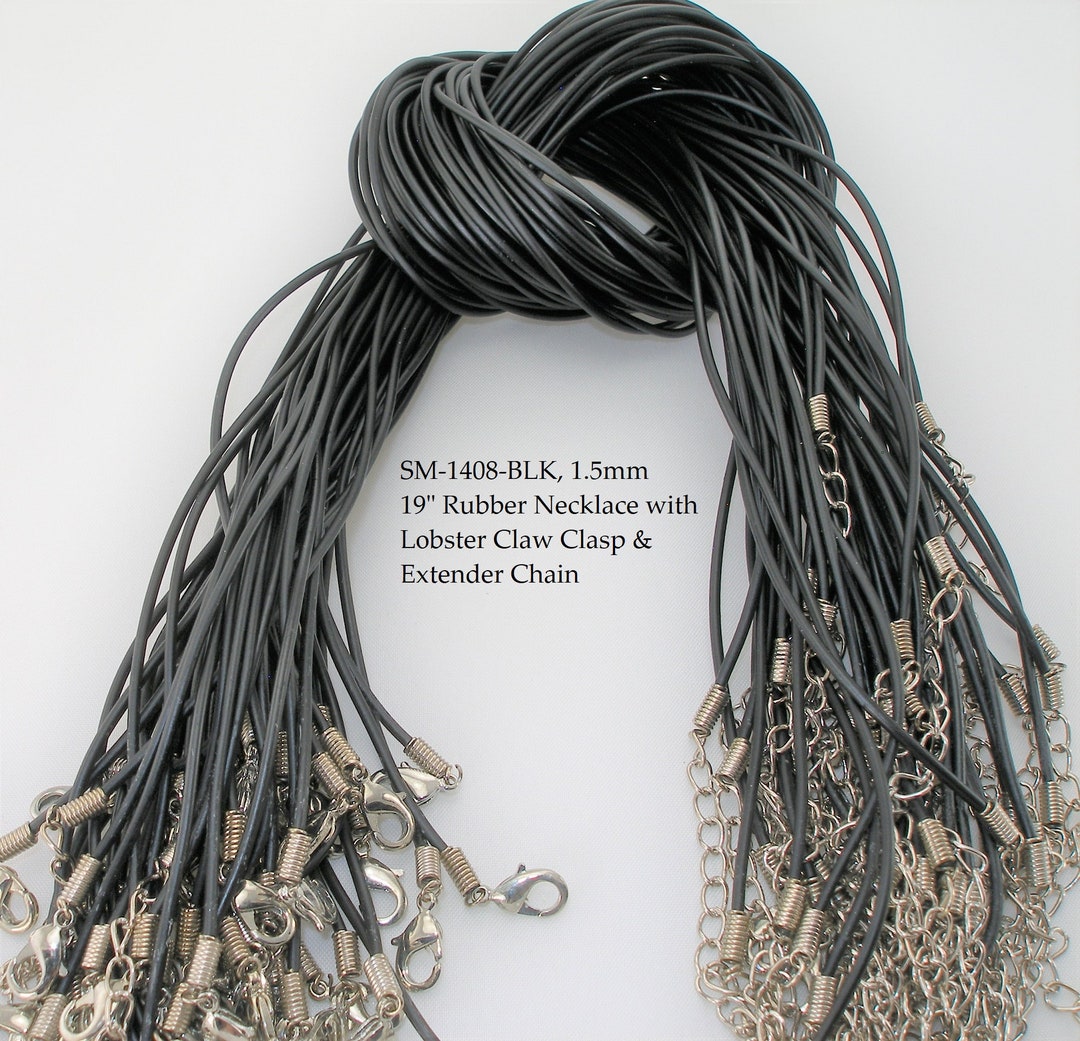 10 Pcs, 19 Rubber Necklace Cord, 1.5mm and 3mm, Lobster Claw Clasp