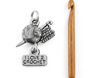 I Love 2 Crochet 3D Charm in Bright Silver Finish 17x19mm