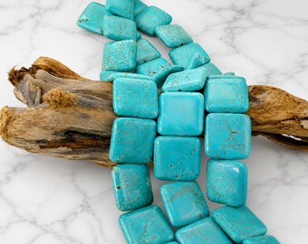 30mm Square Natural Turquoise Beads, 16 inch strand - Large Gemstone Beads