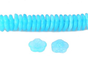 13mm Pinwheel Flower Beads, Aqua Opal, 25 pcs, Czech Glass