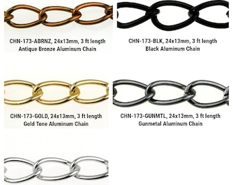 3 Feet Bulk Curb Chain, Large Link Aluminum Chain, 5 Colors, 24x13mm Links, Jewelry Making, Beads, Beading, Crafts