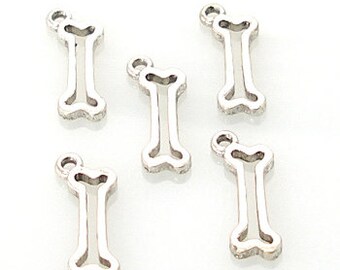 8x23mm Dog Bone Charm, Open Cut, Silver Tone Finish, Made in USA, 1 PC