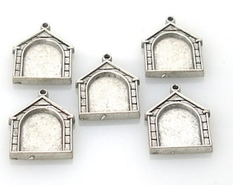 19x22mm Dog House Picture Frame Charm, Antique Pewter Finish, Made in USA, 1 PC