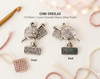 I Love 2 Crochet 3D Charm in Bright Silver Finish 17x19mm