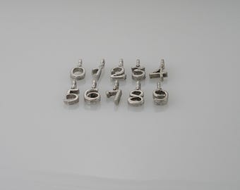 21mm Number Charms, 0 to 9 in Heavy Antique Pewter Made in USA, 1 PC.