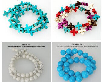 Howlite Beads in Star Cross and Round Shapes, 8mm, 14mm, 15mm, Full Strand, Natural Stone