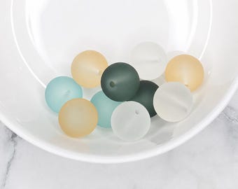 15mm Beach Mix Round Matte Glass Beads - 10 Piece Set