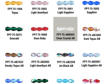 7x5mm Fire Polish Teardrop Beads Czech Faceted, 25 beads per strand, 16 Colors, First Quality