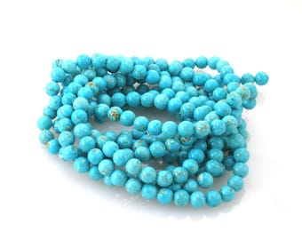 8mm Round Natural Blue Chinese Turquoise Beads, 16 inch strand