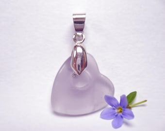 18mm Cape Amethyst Heart Pendant Polished Natural Stone with Platinum Finish Prong Bail, 3mm Loop