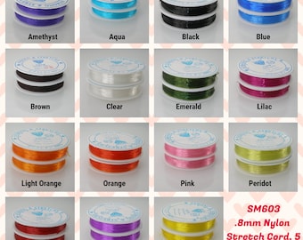 0.8mm Round Nylon Stretch Cord, 5 Meter Spool, 15 Colors to Choose From, Jewelry Making Cord, Elastic Cord, Nylon Cord