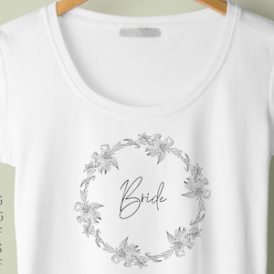 Novia bata svg-Floral clipart fuente de la mano para la camisa de novia-Chaqueta de boda svg corte archivo-Lily wreath svg para la tarjeta de invitación-Uso comercial