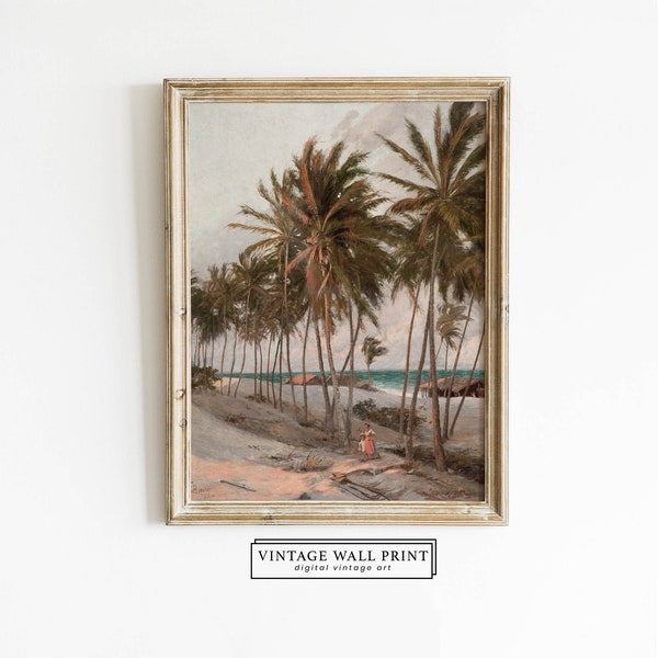 Poster Tropical Vintage, Peinture Plage, Peinture Huile Ocean, Décoration Rustique, IMPRIMABLE