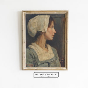 Vintage Woman Portrait, Antique Oil Portrait, Portrait of Woman, Kitchen Rustic Decor, PRINTABLE Wall Art