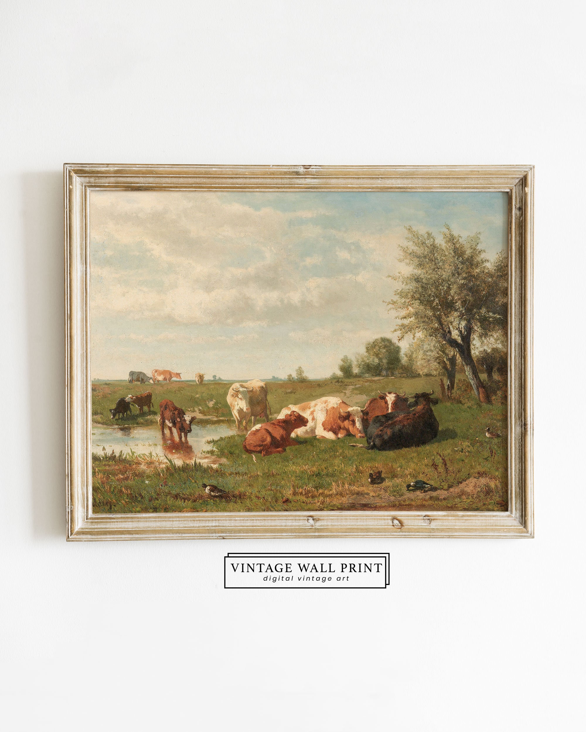 Landscape with Cows Painting Printable Wall Art Digital Download Antique Painting Vintage Art Oil Painting Digital Print Instant Download