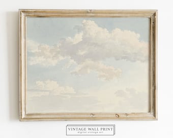 Cloud Vintage Painting, Antique Landscape Painting, Vintage Cloudy Landscape, Nursery Wall Art, Vintage Oil Painting, PRINTABLE Wall Art