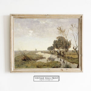 Muted Landscape Painting, Vintage Landscape Print, Countryside Wall Art, Rustic Decor, French Antique Painting, DOWNLOADABLE Print