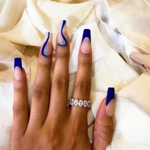 Groovy | Press on Nails | False Nails | French Nails | Blue Nails | Blue French Nails | Trendy Nails | Glue on Nails | TBP