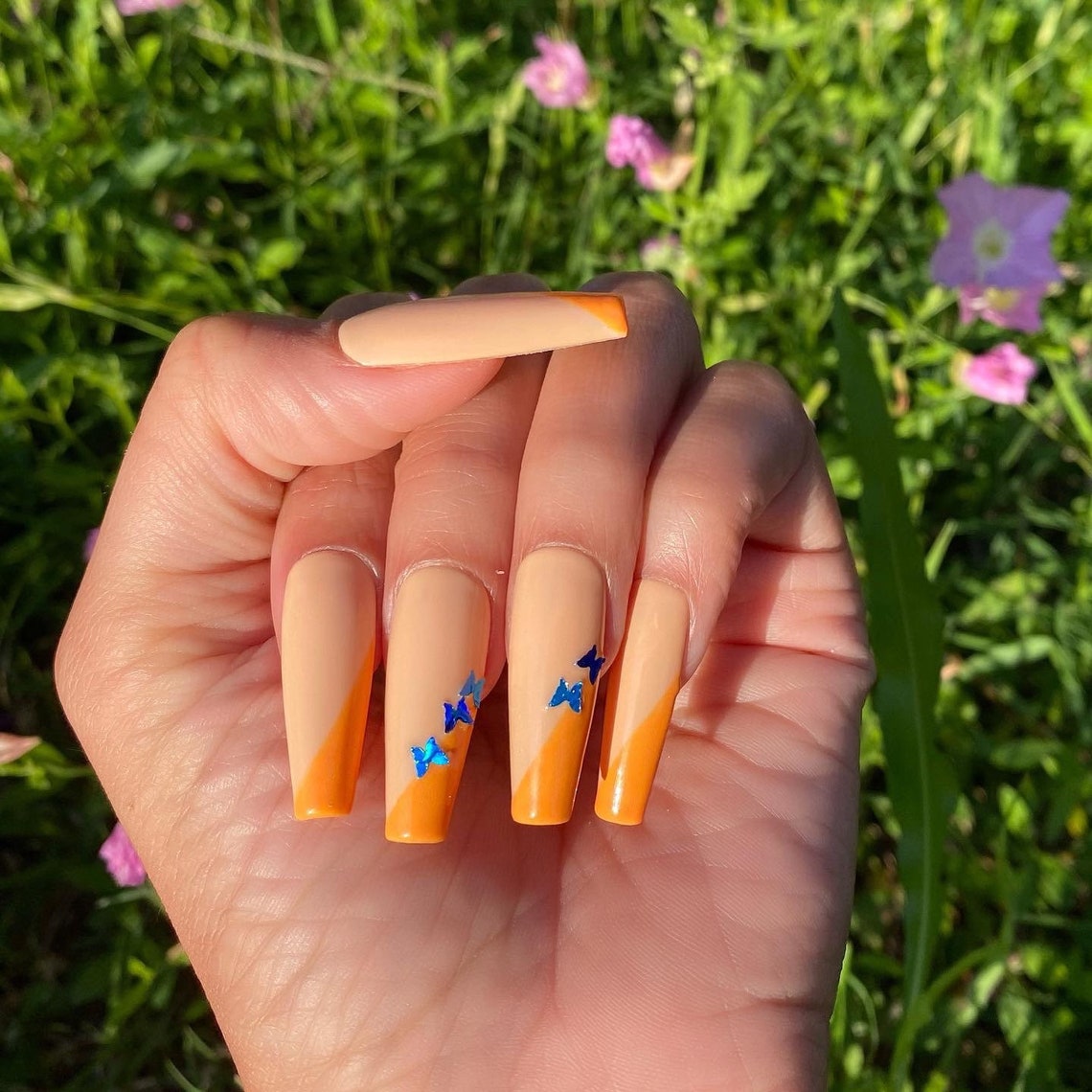 Orangesicle Press on Nails False Nails Orange Nails Etsy