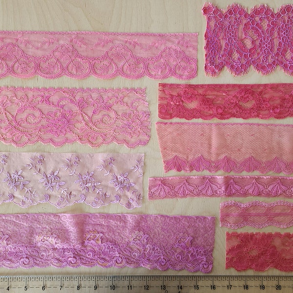 Hand-dyed Lace Pink to Violet Bundle of Lace for Crazy Quilting, Shabby Chic Art, Clusters, Fabric Collage, Patches, Snippets, FiberArt Lace